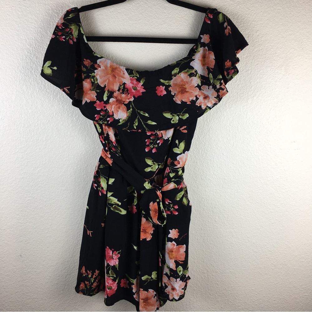 Premier Amour Floral Romper Crepe Ruffle Short Sleeve Off Shoulder Back Zip 10